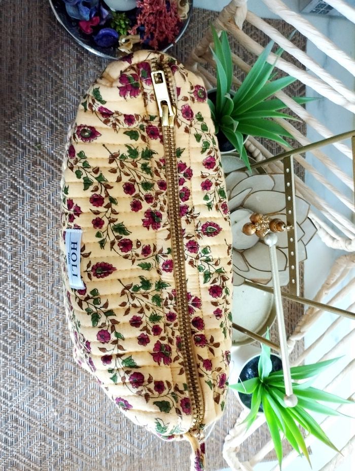 Grande trousse de toilette coton fait main/trousse de voyage/trousse de maquillage/trousse en coton - photo numéro 2