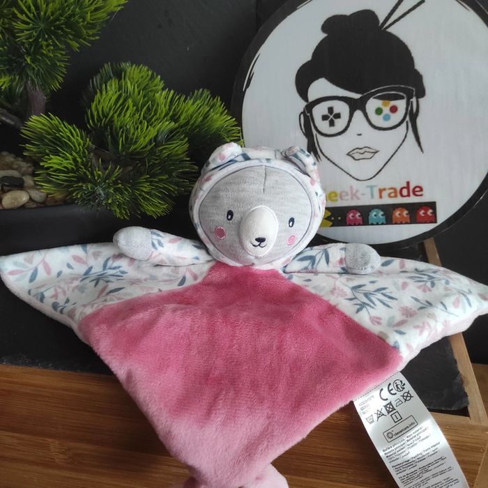 Doudou Knuffel Comforter Ours Gémo Gris Rose Bleu Fleur Capuche #geektradedoudou