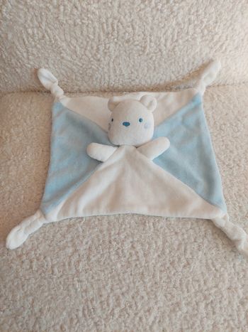 Ido - doudou ours blanc et bleu