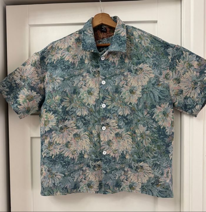 Ensemble, chemise, short pour homme bleu, imprimé fleuri - photo numéro 4