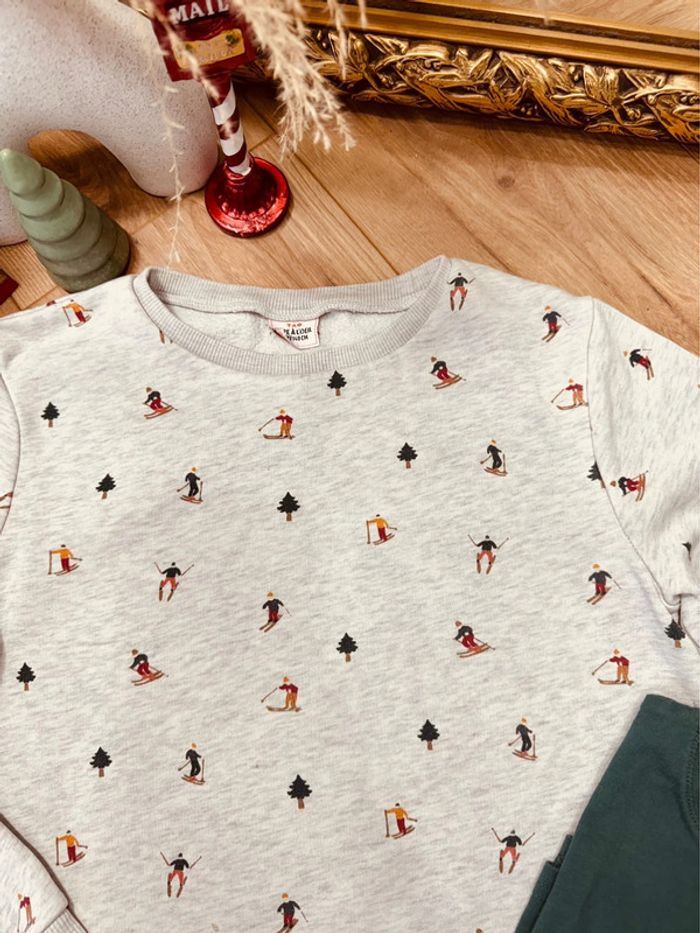 Taille 10 ans pull et teeshirt garçon TAO Kiabi gris vert * ski noel hiver * 🎄 - photo numéro 3