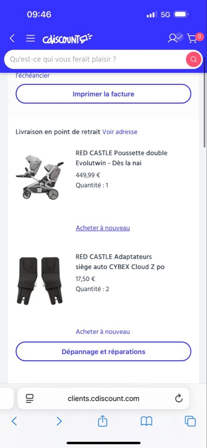 Poussette double avec 2 sièges auto