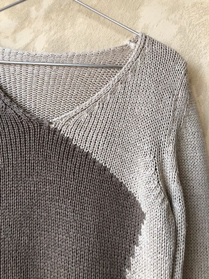 Pull mailles coton bicolore vintage Y2K M - photo numéro 3