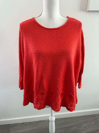Pull oversize en maille ajourée orange corail Jean Marc Philippe T48 4XL