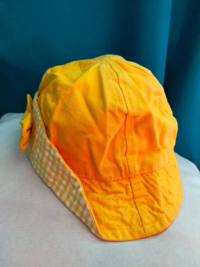 Bob jaune à carreaux vichy et nœud – 53 cm – 100 % coton - photo numéro 2
