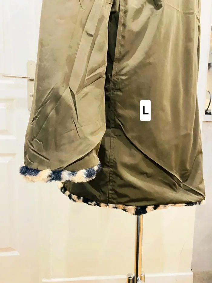 Manteau parka femme imperméable réversible fourré kaki/léopard taille L - photo numéro 4