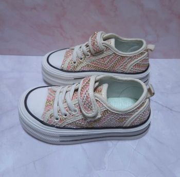 Baskets Fille Rose & Dorées - Style Tweed Chic - Neuves Taille 28