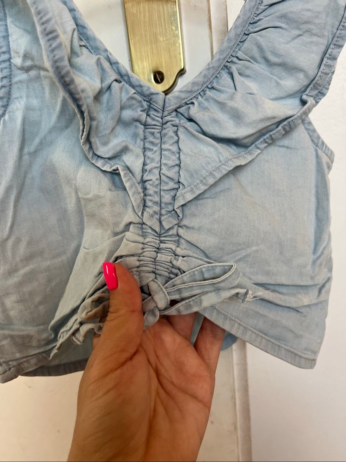 Débardeur crop top Tape à l’œil bleu en jean - photo numéro 2