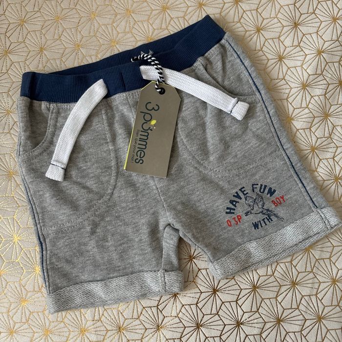 Short neuf 3 pommes sportwear gris/bleu 3/6mois - photo numéro 2