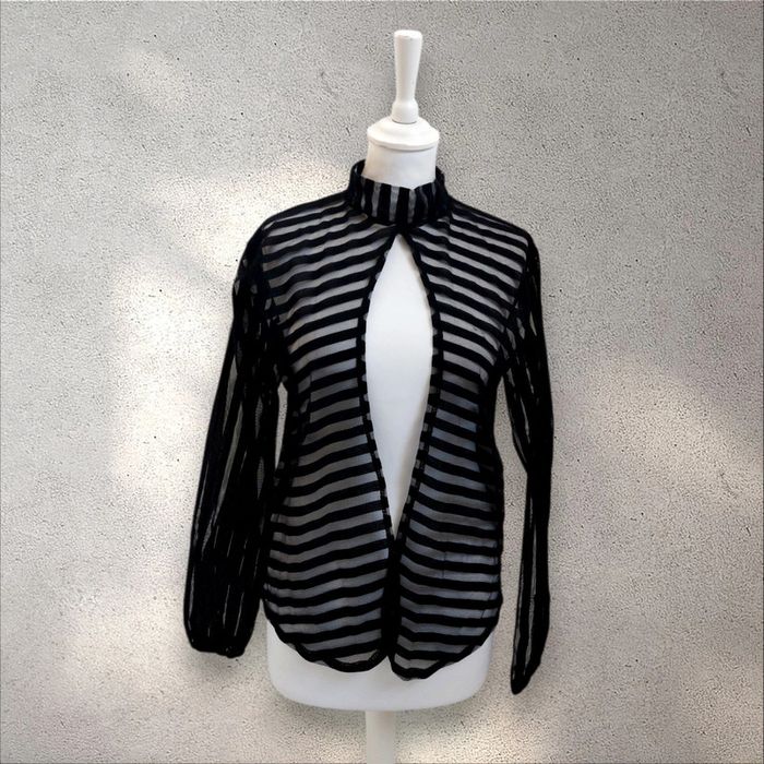 Top manches longues ouvert avec rayures en transparence noir taille L