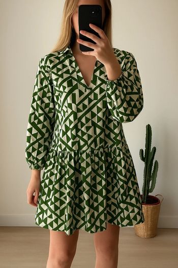Robe courte trapèze H&M à imprimé graphique neuve taille XS oversize