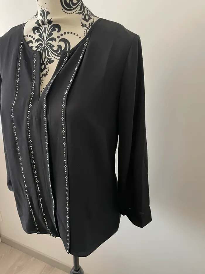 Blouse noire "123" - Détails strass - Taille 36 - photo numéro 3