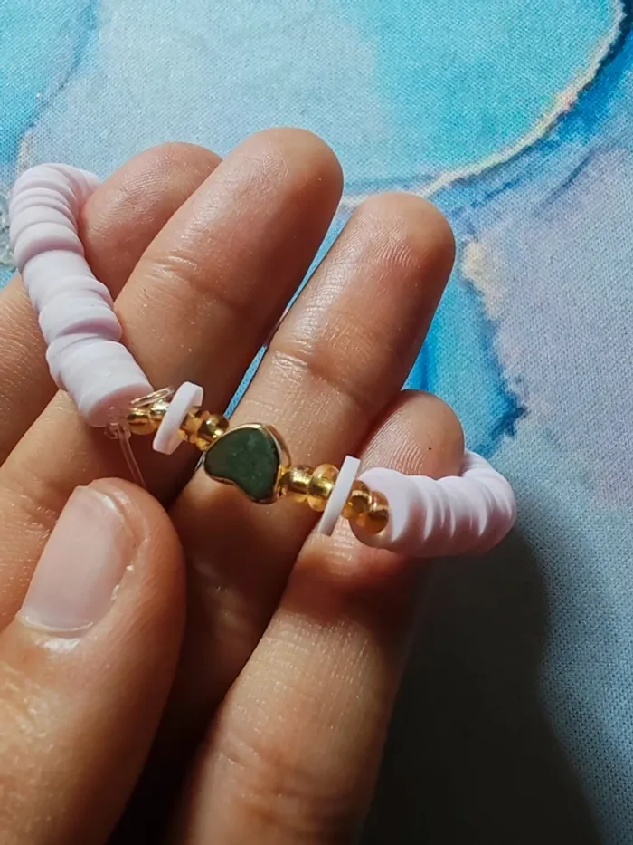 💗 Bracelet rose tendre & doré – Fait main avec perles & cœur – Neuf - photo numéro 3