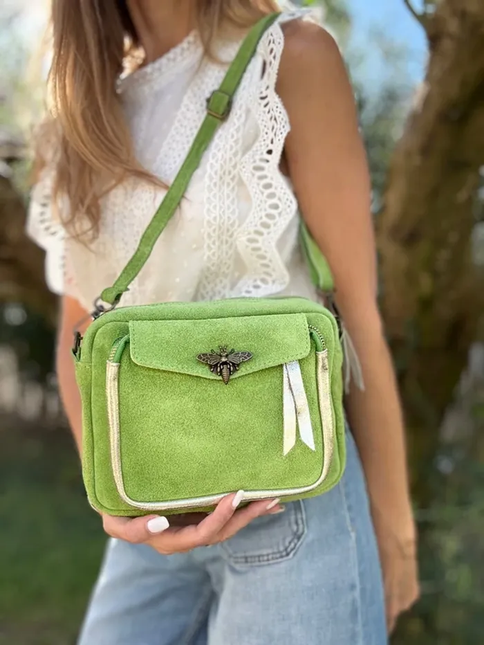 Sac cuir vert pomme avec fermeture abeille - photo numéro 5