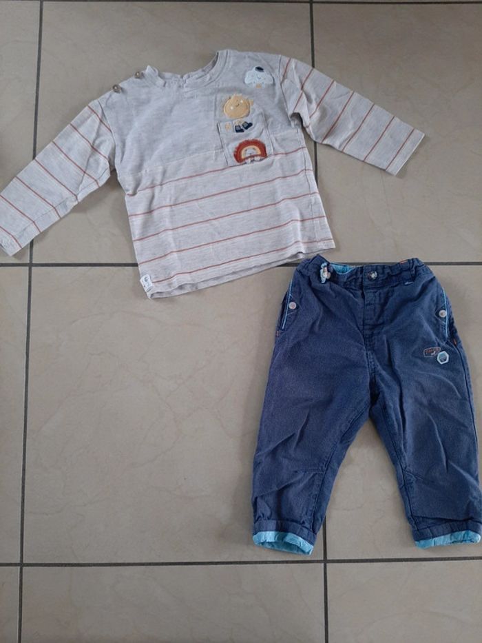 Ensemble tee shirt manches longues + pantalon garçon 18 mois - photo numéro 1