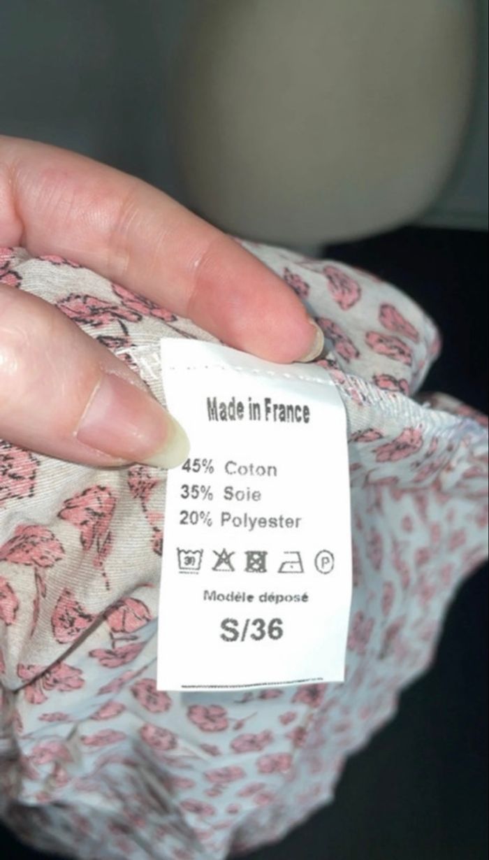 ASSUILI - Robe fleurie en Soie et Coton - Taille 36 - Rose/Beige - Neuve - photo numéro 6