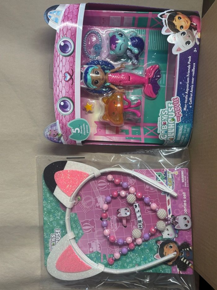 Gabby chat lot Figurines sirène + Serre-tête et bijoux Coffret Gabby chat amis mer-veilleux Gabby’s Dollhouse