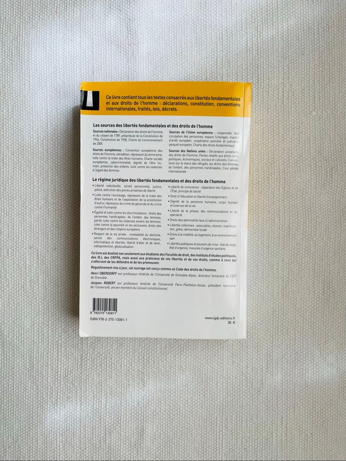 Manuel Libertés fondamentales et droits de l’homme - Oberdoff et Robert jaune en très bon état - photo numéro 3
