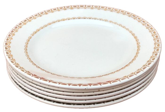 Années 1950 6 assiettes à Fromage / Dessert Faïence décor frise or - photo numéro 7