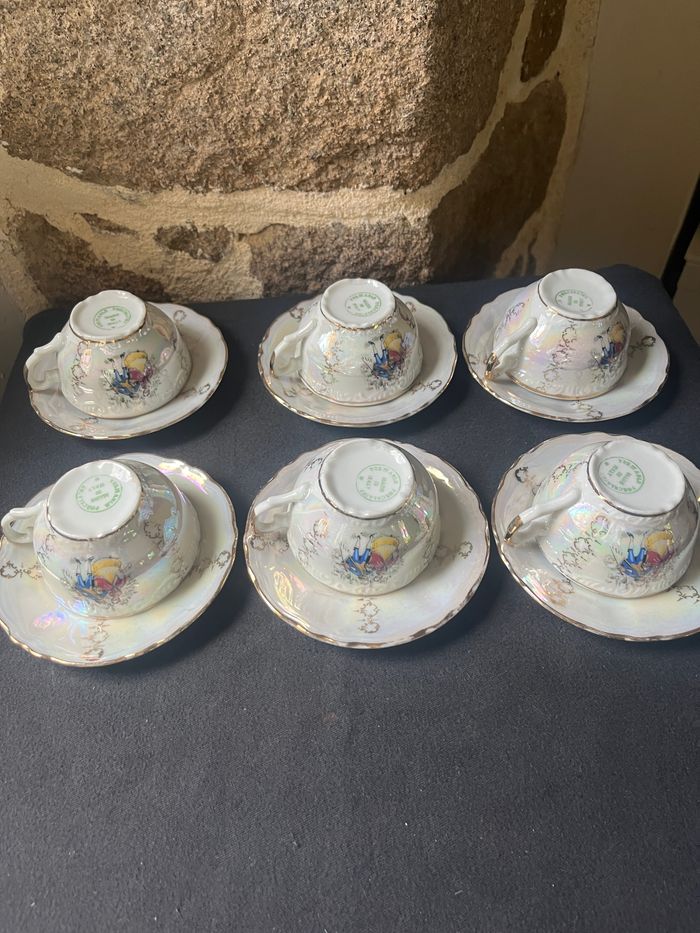 Magnifique Lot de 6 tasses et 6 sous tasses Porcelaine Italy nacrée Vintage - photo numéro 7