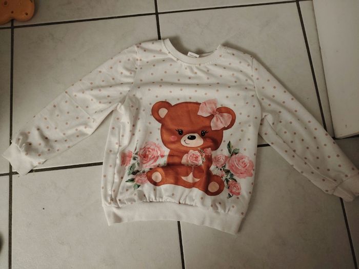 Sous-pull nounours et fleurs rose