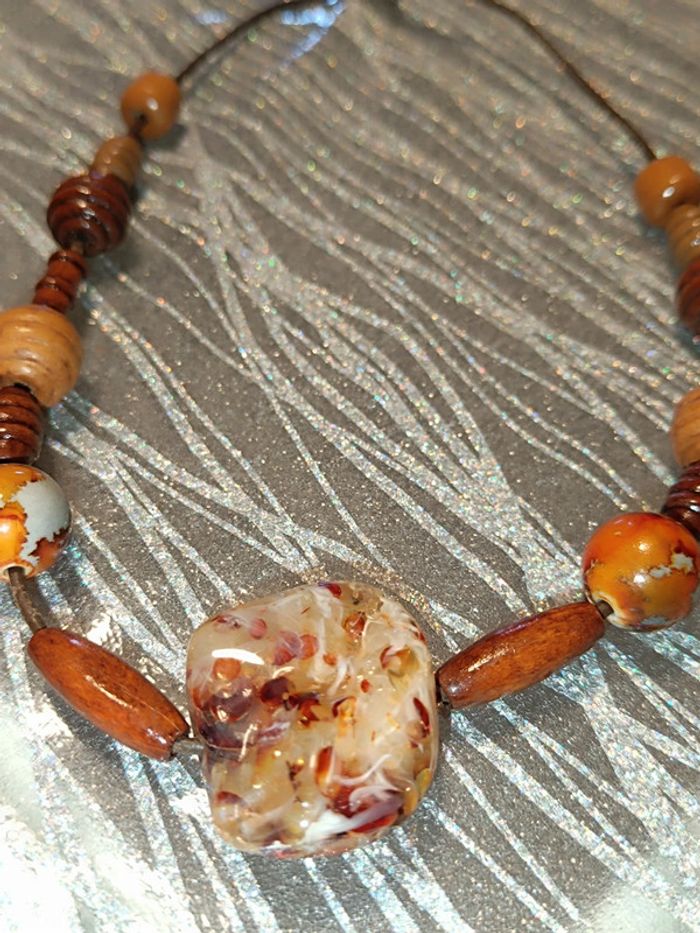 Collier vintage Ethnique-Perle en bois ancienne - photo numéro 3