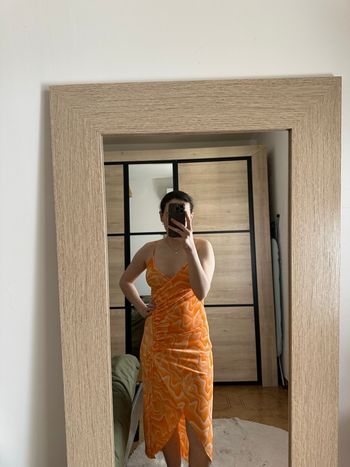 robe longue orange / blanc Jennyfer fente sur côte Taille XS 