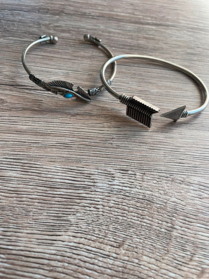 Bracelet flèche et plume jonc argenté - photo numéro 2