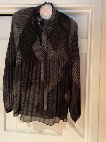 “Lauren” Black/Dark Grey Check Blouse Size XS