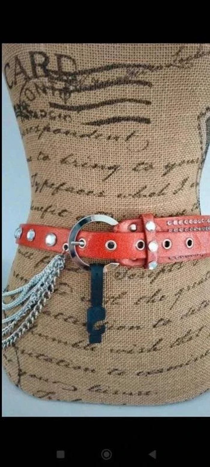 superbe ceinture orange avec chaînette argenté 85 cm - photo numéro 2