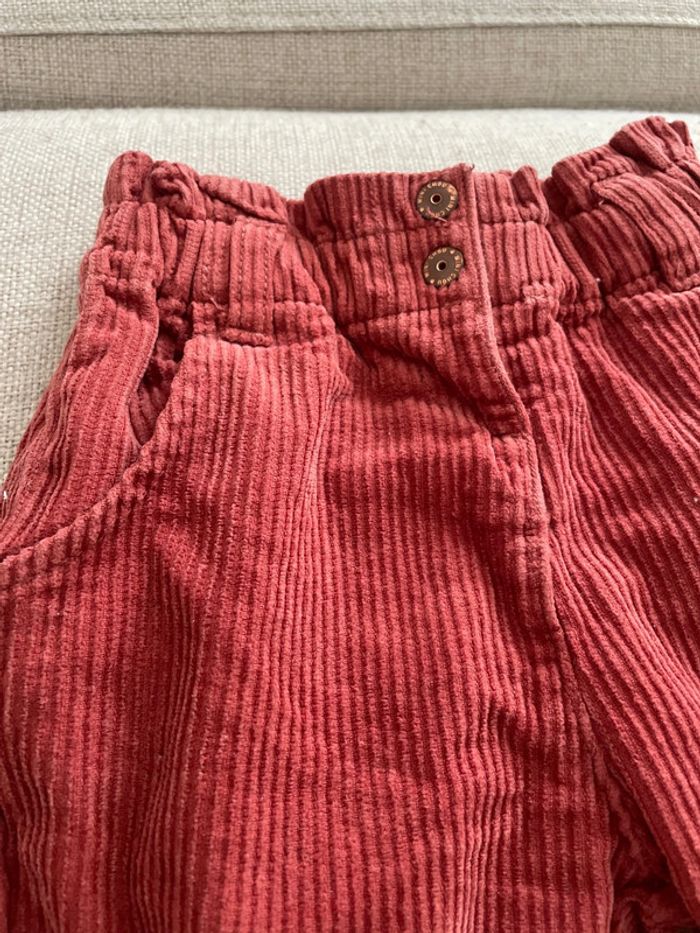 Pantalon côtelé velours rouge brique 9 mois - photo numéro 2