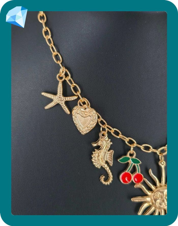 Collier trésors du monde dorée rouge 36-43cm - photo numéro 2