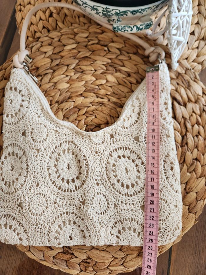 Sac à main beige/crème crochet - photo numéro 8