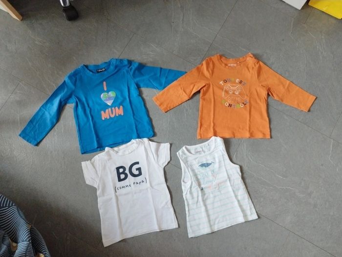 Lot de 4 tee-shirts ( 2 orchestra taille 23 mois , 1 kimbaloo taille 24 mois et 1 influx taille 24 mois)
Attention sur le orange petite tache dans le dos voir photo