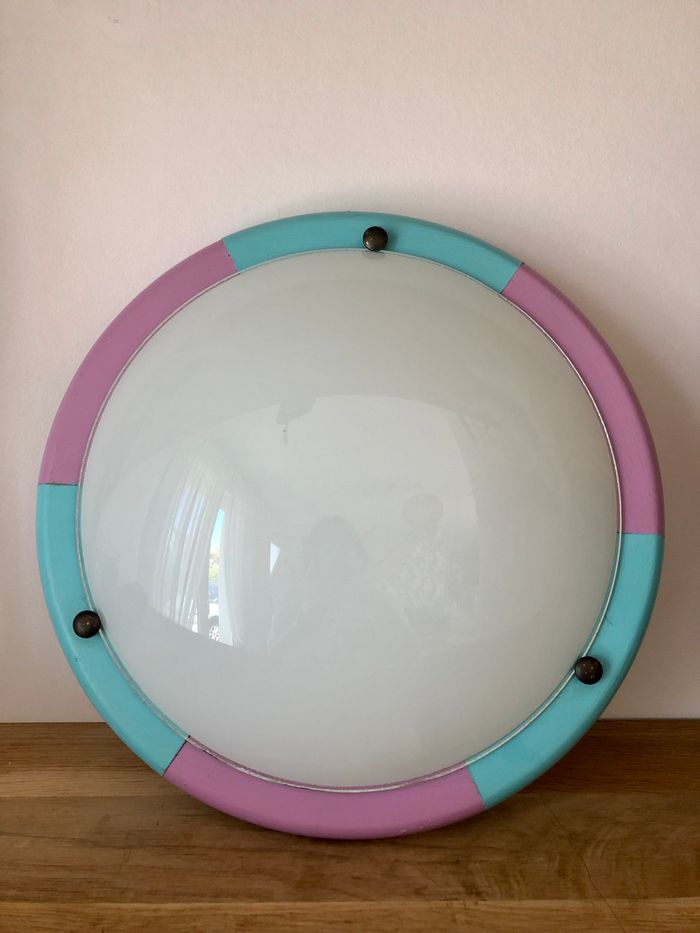 Plafonnier luminaire rond verre et bois