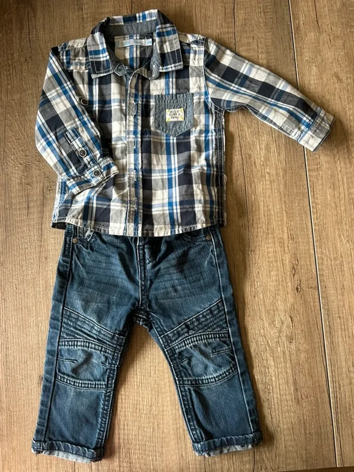 Ensemble jean chemise 12 mois