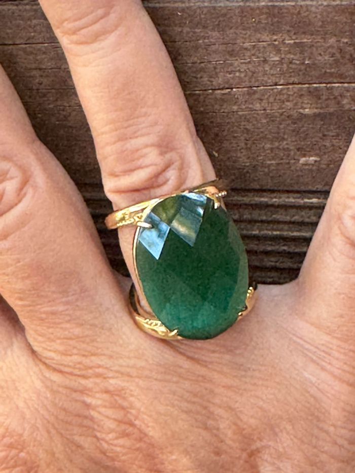 Grosse bague réglable habaha Paris acier inoxydable or jade vert - photo numéro 6