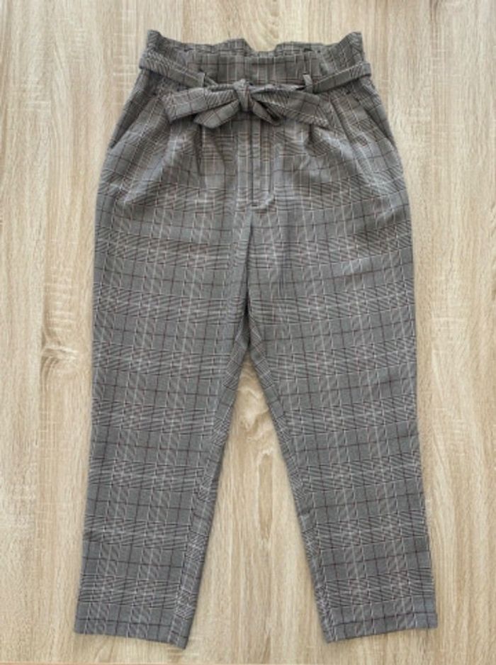 Pantalon paper bag quadrillé marron