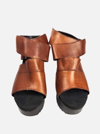 Sandales Sisley Femme Cuir Marron Plateformes Compensées Taille 38