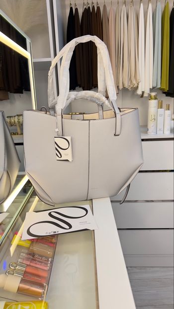 sac Polène Cyme gris Large en cuir grainé