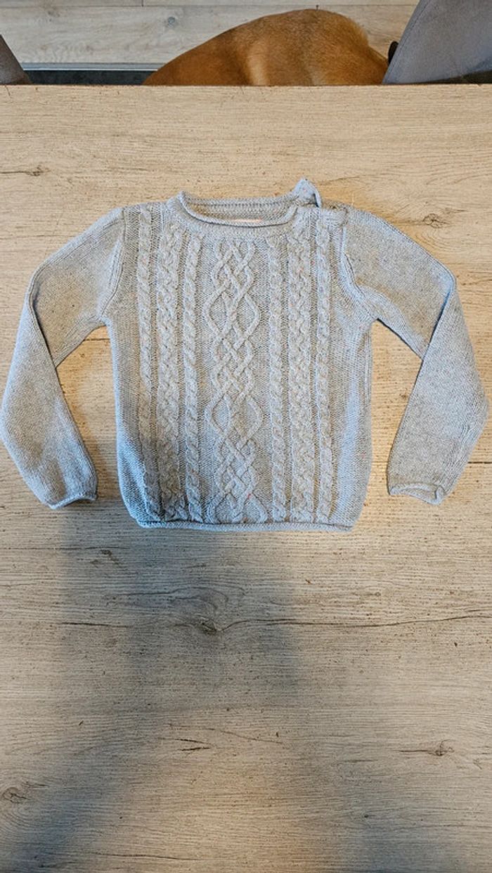 Pull gris clair torsadé à manches longues, H&M L.O.G.G. 4/6ans, nickel - photo numéro 2