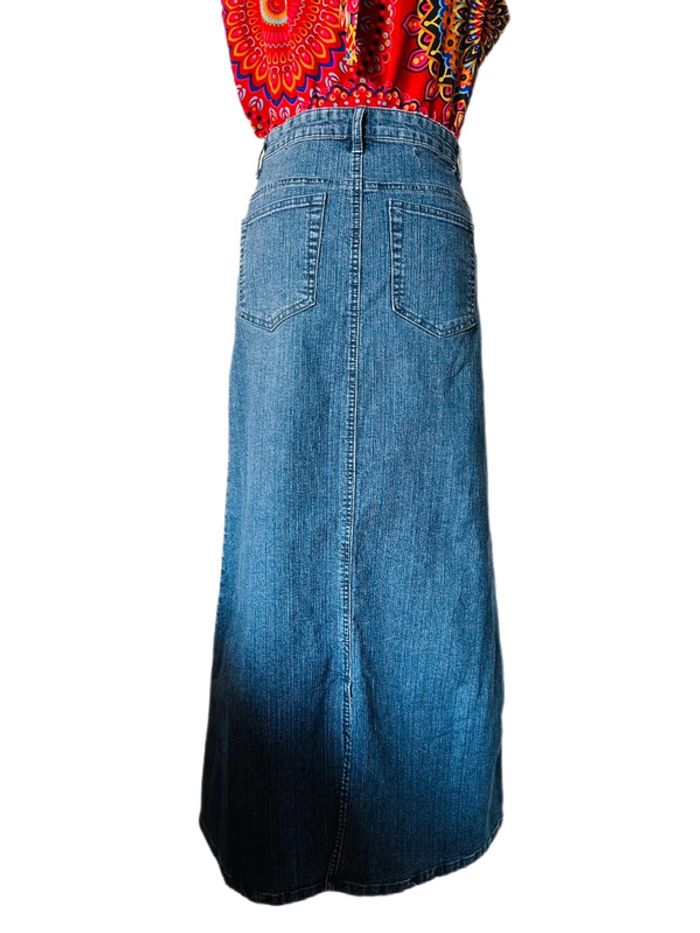 💙🌿Jupe en jean longue brodée bohème vintage 2000 long embroidered denim boho skirt🌿💙 - photo numéro 13