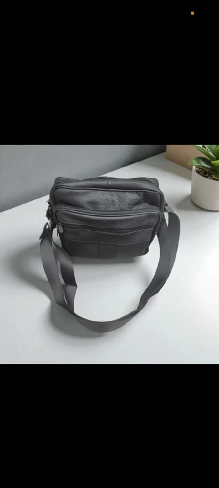 Sacoche cuir véritable noir mixte homme femme - photo numéro 2