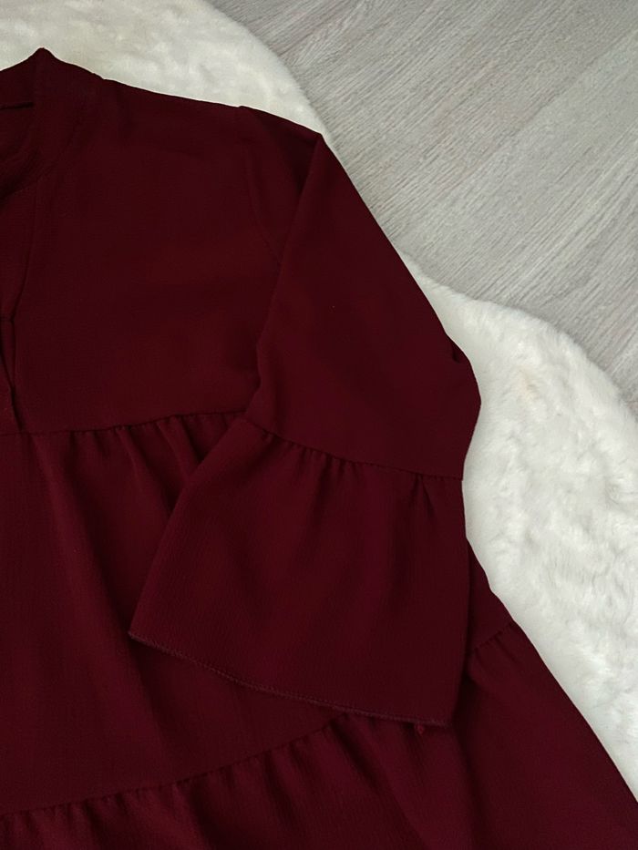 Robe midi bordeaux à volants - photo numéro 2