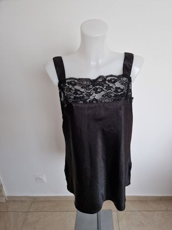 Débardeur noir effet satiné avec dentelle Bleu Bonheur