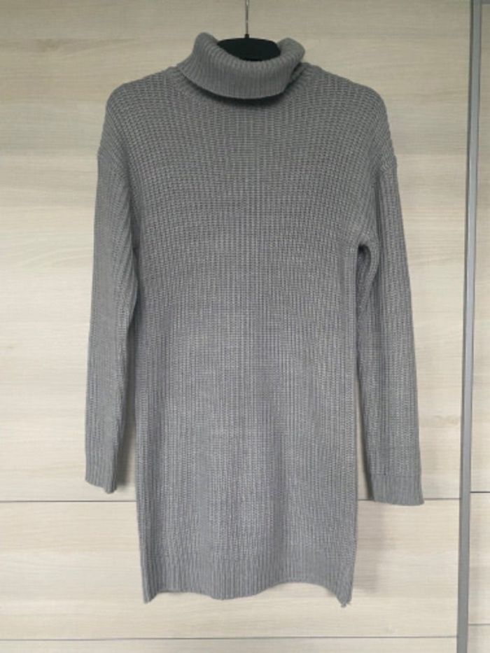 Robe pull col roulé gris