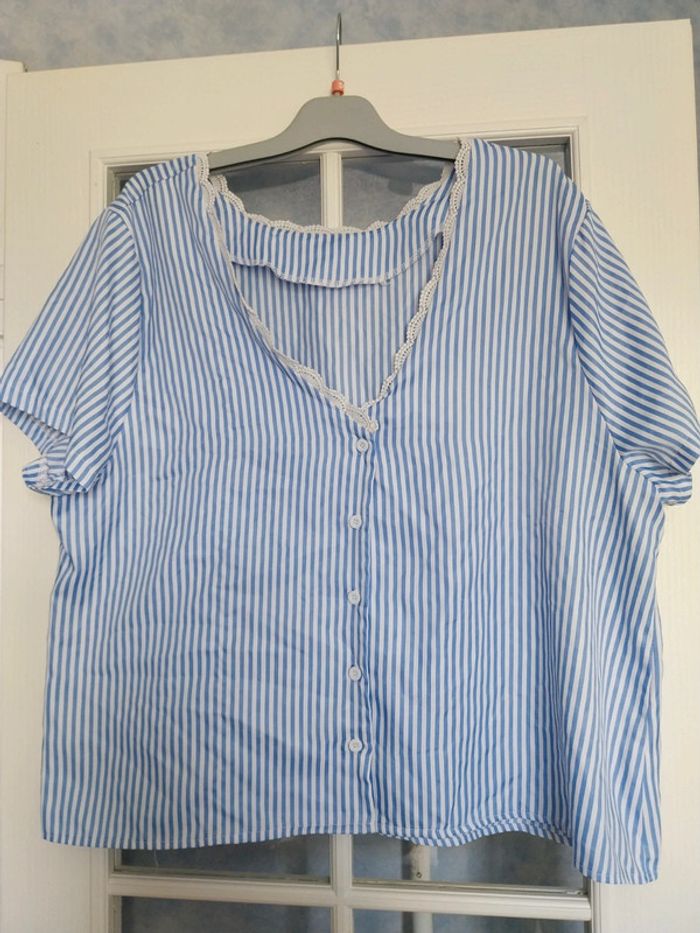 Blouse 4XL Shein curve rayée bleu blanc