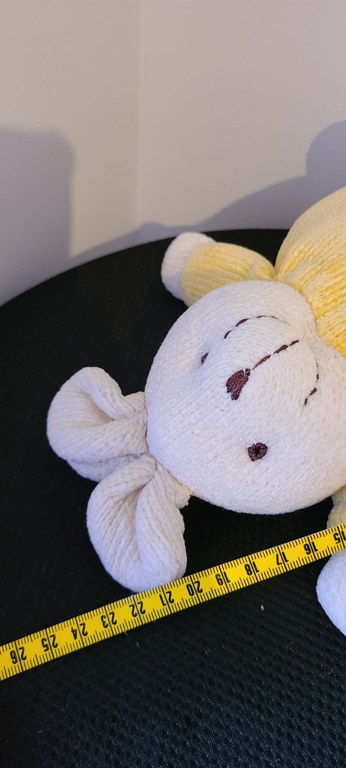 Doudou lapin boule jaune noeud vichy marron - photo numéro 2