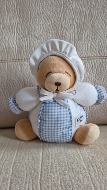 Ourson boule kaloo blanc et bleu carreaux vichy