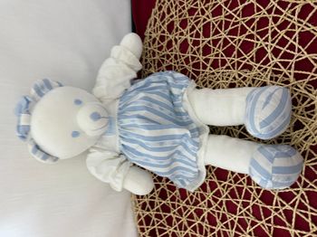 Ours Tartine Et Chocolat Oursonne Robe Blanc Raye Bleu Doudou